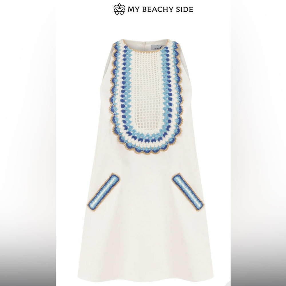 My Beachy Side White Crochet-Trim Mini Dress s